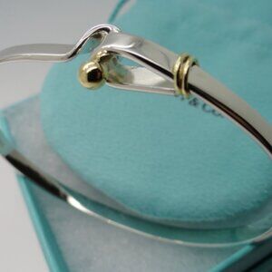 Tiffany & Co. Sterling Silver 18K Yellow Gold Hook and Eye Bangle Bracelet